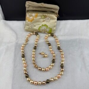 Vintage Honora Necklace Bracelet Pierced Earrings 24" 7:‎